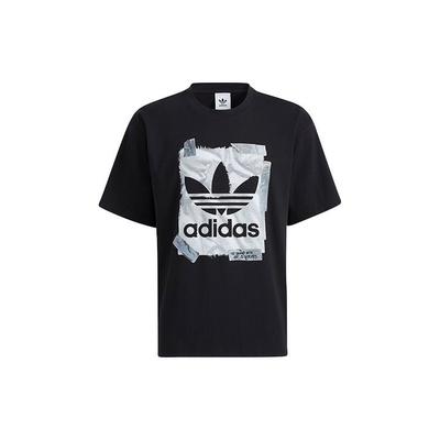 Originals Trefoil Sticker Print Casual Sport Crew Neck Short Sleeve T-Shirt Men Tops Black HL4113
