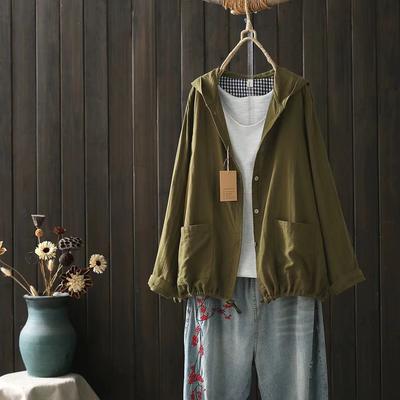 Cotton Yarn Shirts Large Size Tops Women Japan Style Hooded Long Sleeve Shirts and Blouses Loose Hoodies Outwear