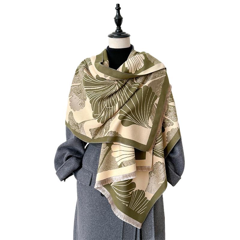 Girl style Mori contrasting colors double-sided imitation cashmere scarf winter high-end warm shawl