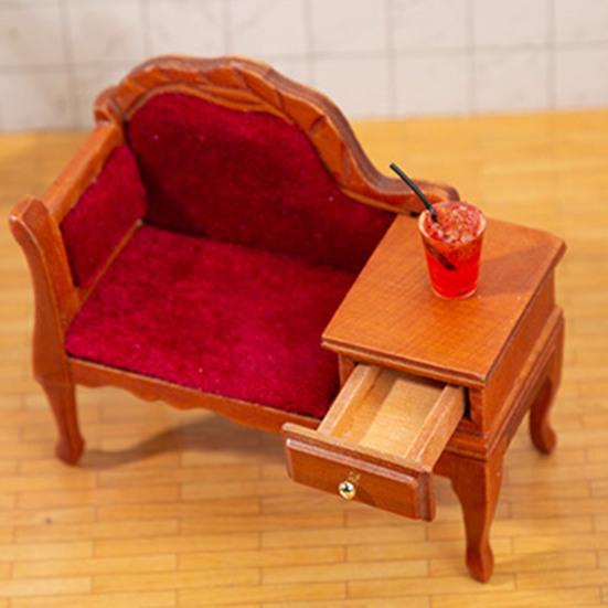 Sofá para Casa de Muñecas Amplia Aplicación Adorable Mueble de Madera para Casa de Muñecas Sofá con Cajón para Casa de Muñecas 1/12