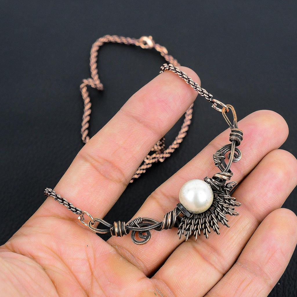 Pearl Gemstone Beautiful Handmade Copper Jewelry Necklace For Her