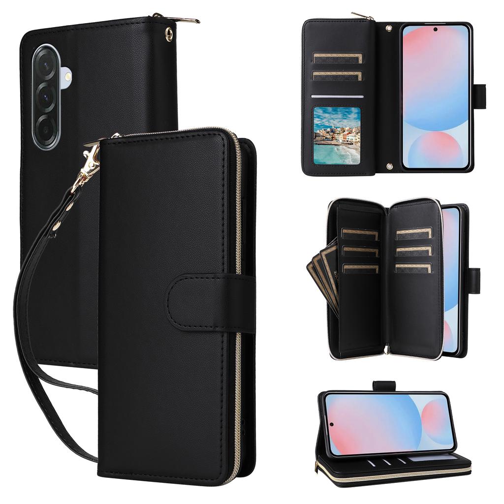 For Samsung Galaxy A36 5G Case Zipper Pocket PU Leather Cover with 9 Card Slots