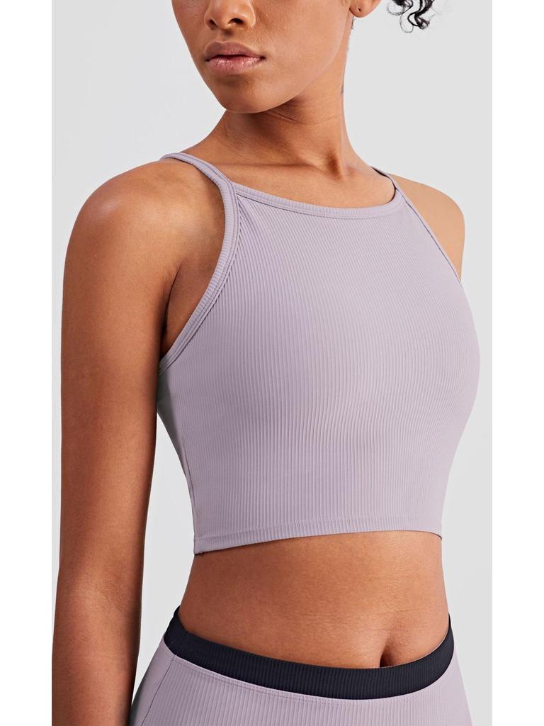 Women's European and American Slimming Ribbed High Neck Yoga Tank Top - Anti-Exposure, Beautiful Back Fitness Apparel for Summer