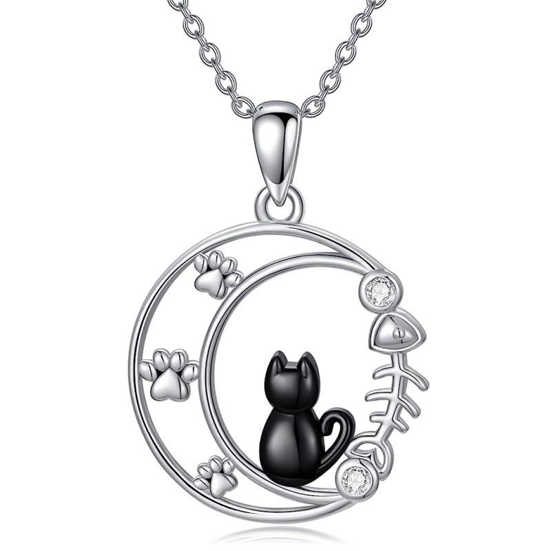 2024 New Cat Moon Stone Chokers Necklace Sparkling Colorful Rhinestone Pendant Necklaces for Women Fashion Gothic Jewelry Gifts