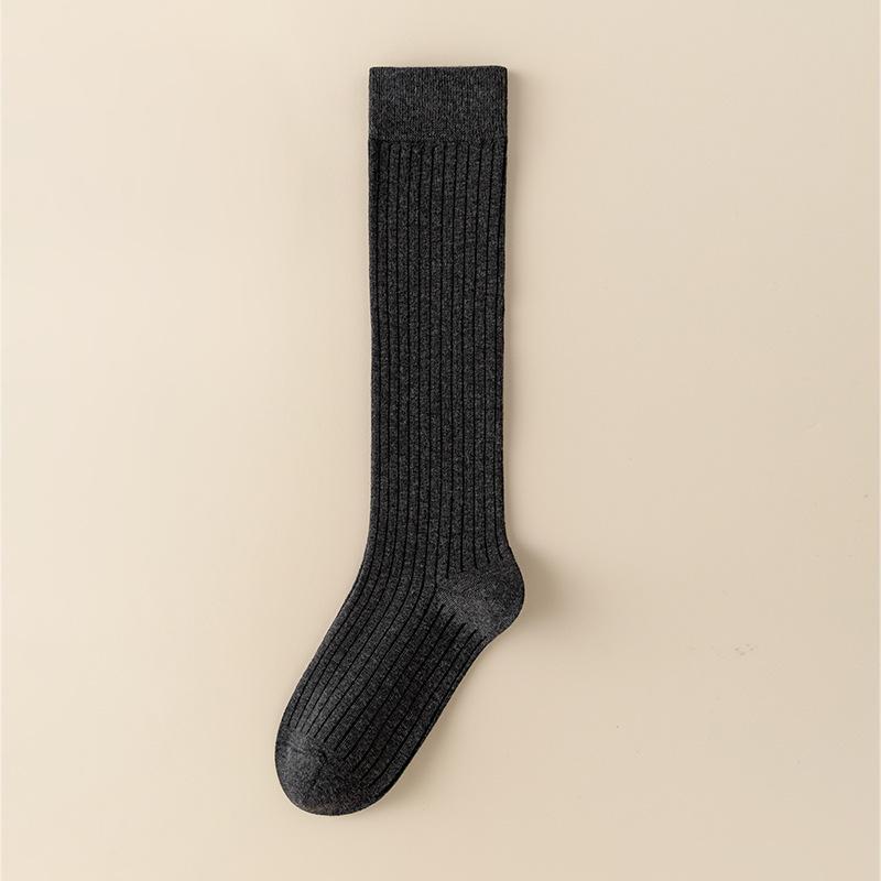 Calf Socks for Girls, Spring and Autumn Solid Color Striped Cotton Socks, Pile Socks, High Socks, Anti-slip and Slimming Student Long Socks