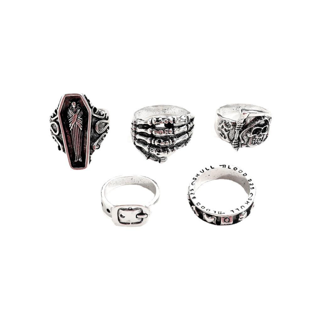 Cool Handsome Ladies Grip Ring, Punk Reaper Sickle Retro Belt Buckle Ring 5-piece Set