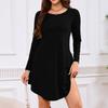 Women's Long-sleeved T-shirt Dress With Round Neck, Knee-length, Loose Fit, Casual And Pockets