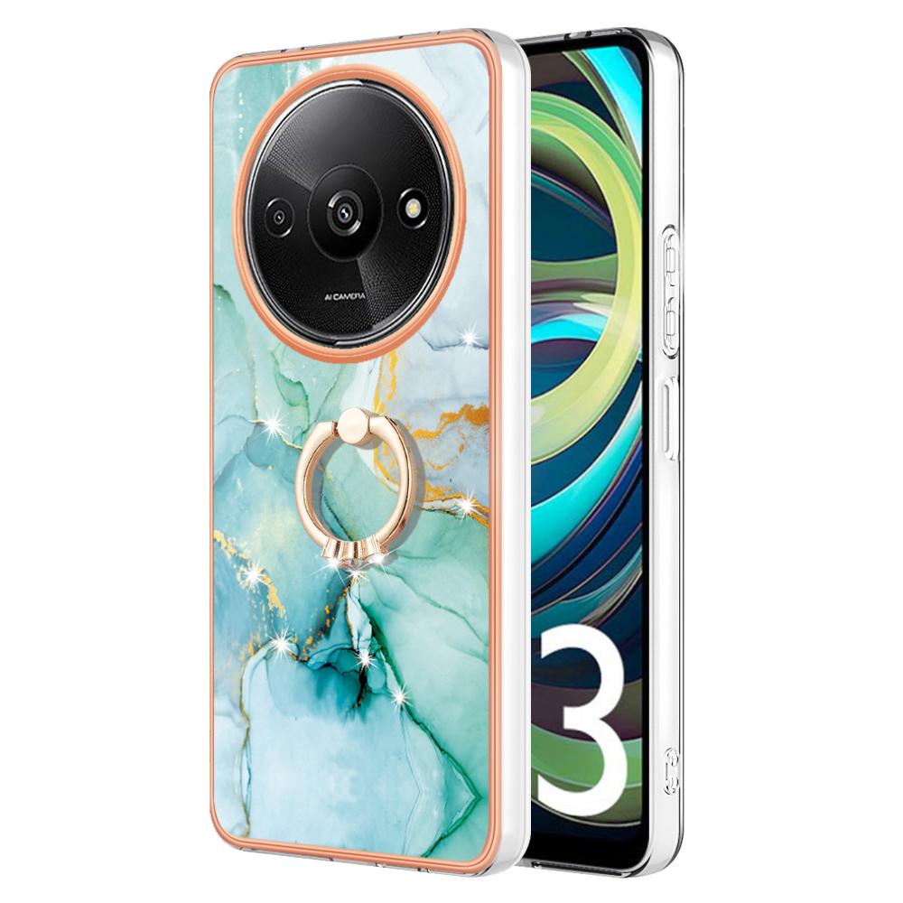 For Xiaomi Redmi A3/Poco C61 4G Case with Ring Kickstand Marble Pattern Electroplating TPU Back Cover