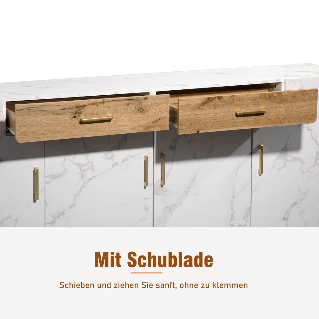 Sideboard Modern Buffet 4 Doors 2 Drawers, Storage Cabinet Ample Storage Space, Buffets Dining Room Living Room Kitchen, White, 208 X 39.5 X 80 Cm