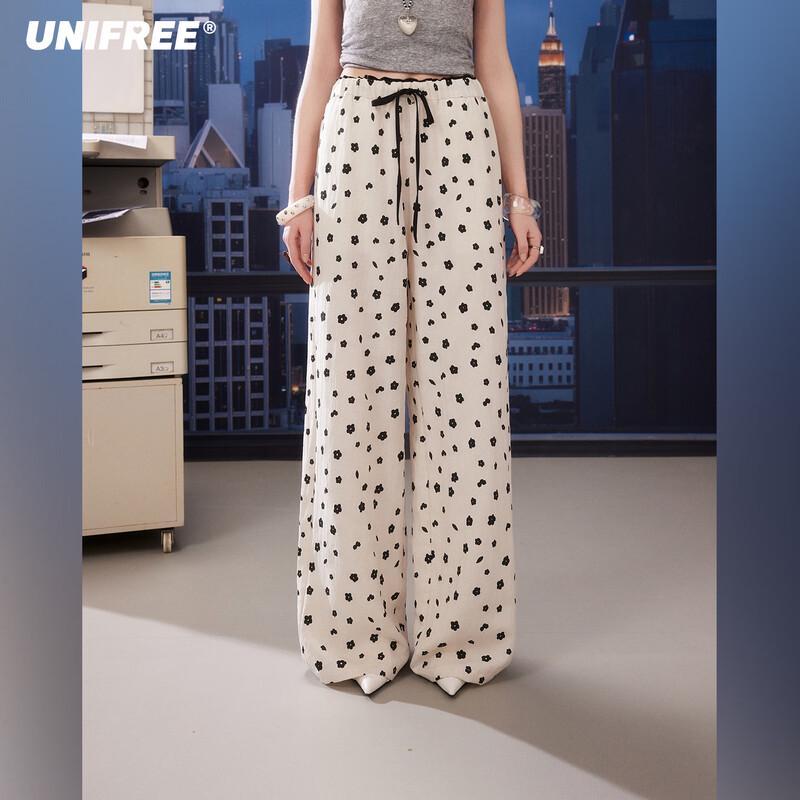 UNIFREE Floral Print Straight-Leg Casual Pants L