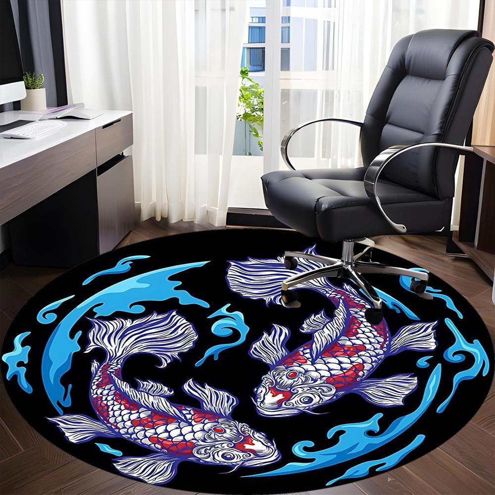 1pc Koi Fish Yin Yang Carpet, Round Non Slip Durable Large Size Office Carpet, Suitable for Office
