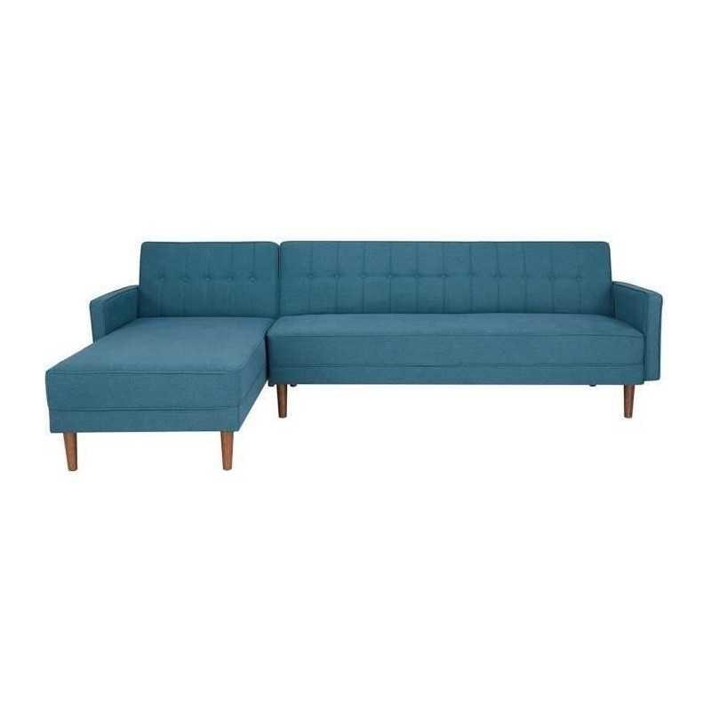 Imania Canapé D'angle Réversible 3 Places Tissu Bleu Pieds En Bois Adimaniacctbl