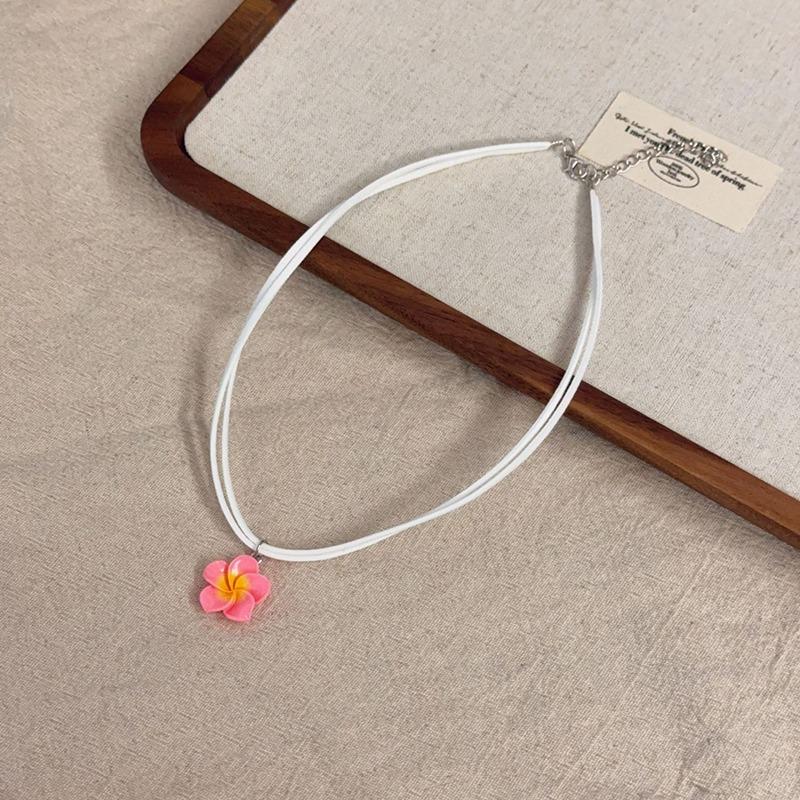 Women's Fashion Simple Resin Frangipani Flower Necklace & Earrings Set Gradient Color Plumeria Choker Chain Beach Jewelry Gift