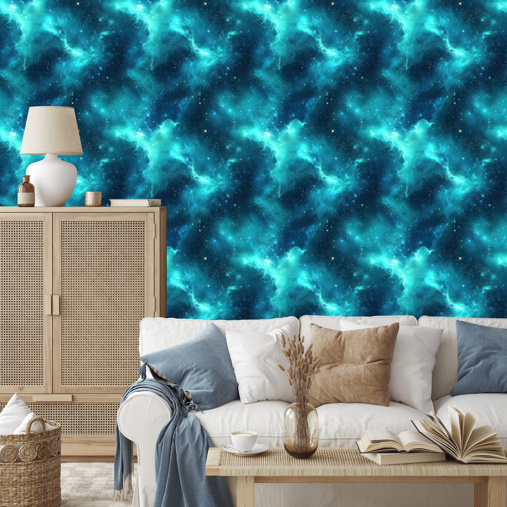 Watercolor Galaxy Turquoise Wallpaper, Turquoise Center 50x1000