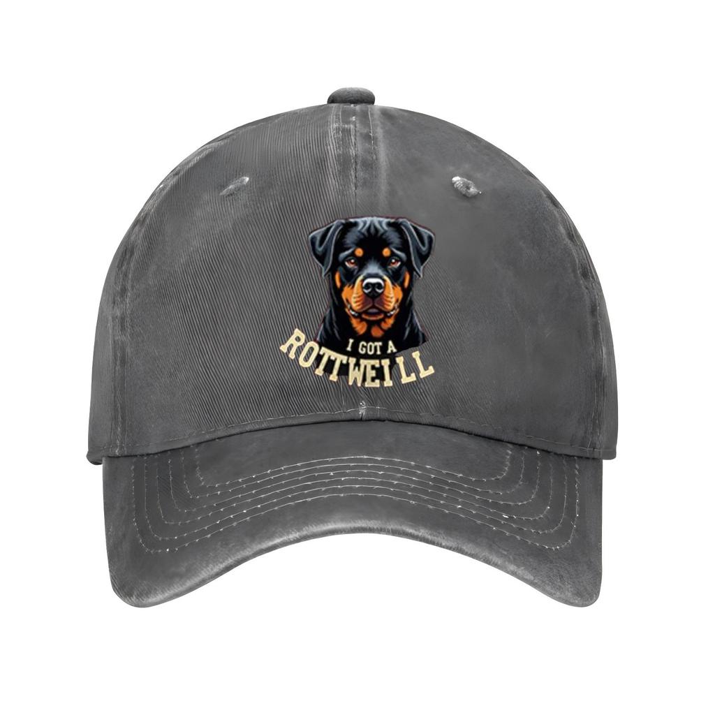 Rottweiler Dog Print Baseball Cap Unisex Distressed Polyester Casual Hat for Pet Lovers