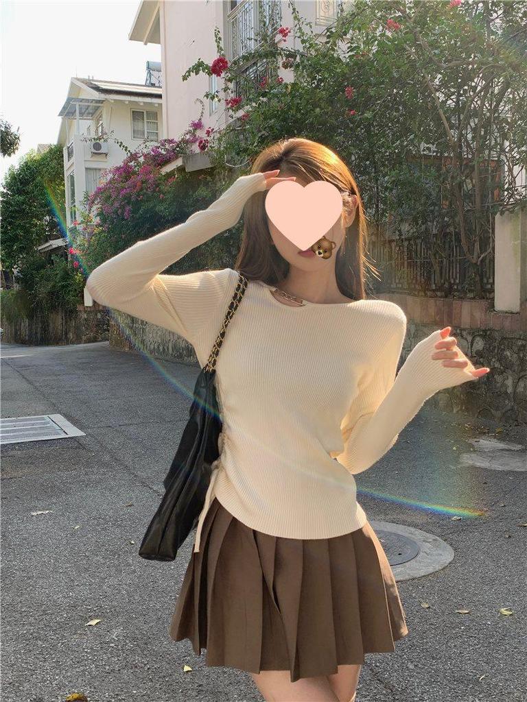 Women's Irregular Apricot Pullover Sweater - New Autumn Design, Long Sleeve Knitted Top