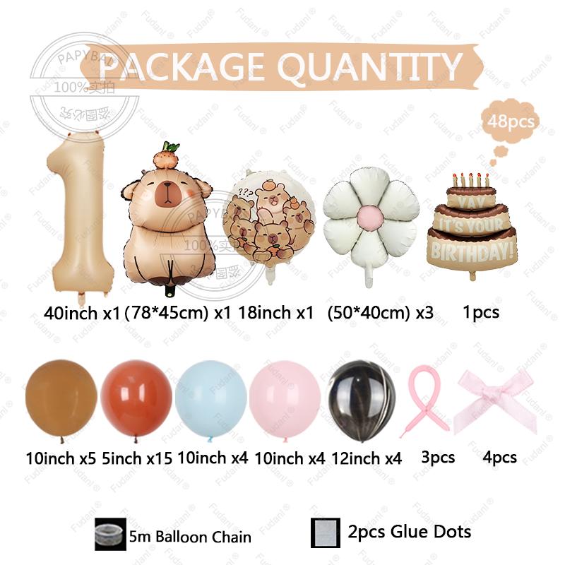 48pcs Kawaii Capybara Cake Theme Aluminium Film Balloon Kids Children Birthday Balloon Toy Baby Shower Decoration Supplies