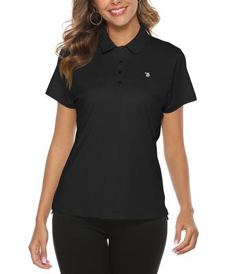 [Gopune] Women's Short-Sleeve Polo Shirt, Sweat-Wicking Quick-Dry Breathable UV-Cut, Stretch Collared Top for Golf Tennis Sports Casual (Black, 3L)