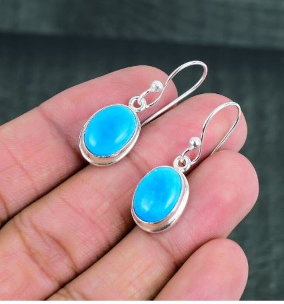 Lab Turquoise Gemstone Handmade Dangle Earring Jewelry, Gift For Her, Birthday Gifts Statement Earring, 925 Silver Earring