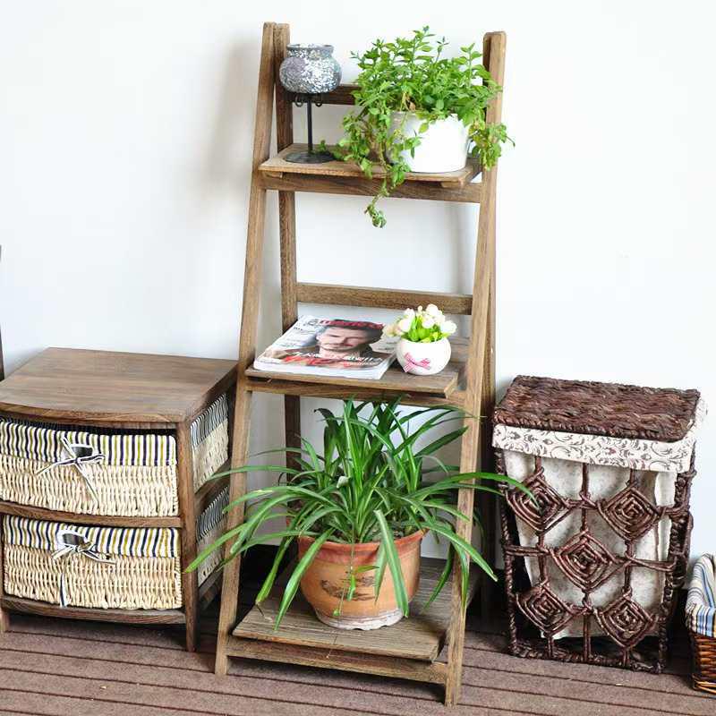 Foldable White Pine Wood Flower and Shoe Stand - Floor-Standing 4-Layer Multi-Use Rack