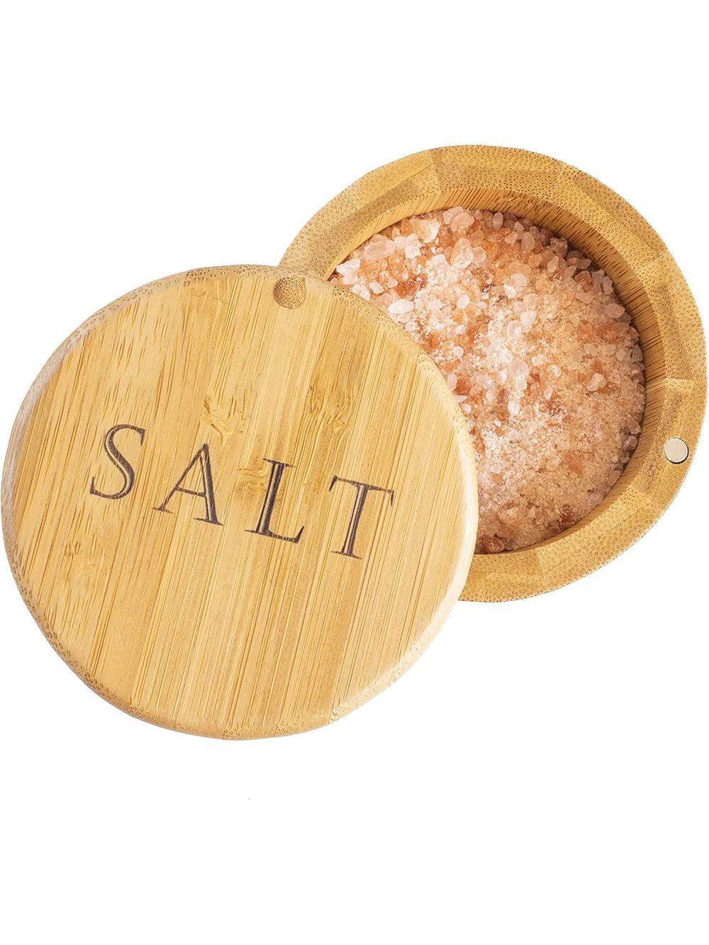 

1pc Bamboo storage box with magnetic twist-off lid, salt engraving on the lid. светло-желтого