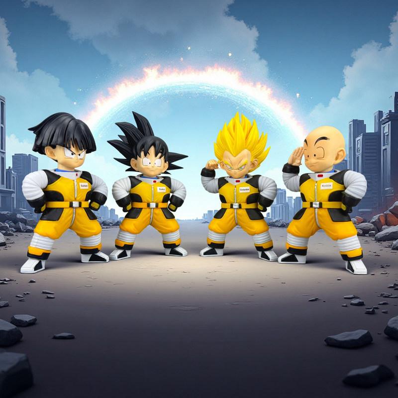 4pcs Anime Dragon Ball Space Suit Goku Gohan Krillin Gotenks Q Version Action Figures PVC Statue Desktop Decoration Model Gifts
