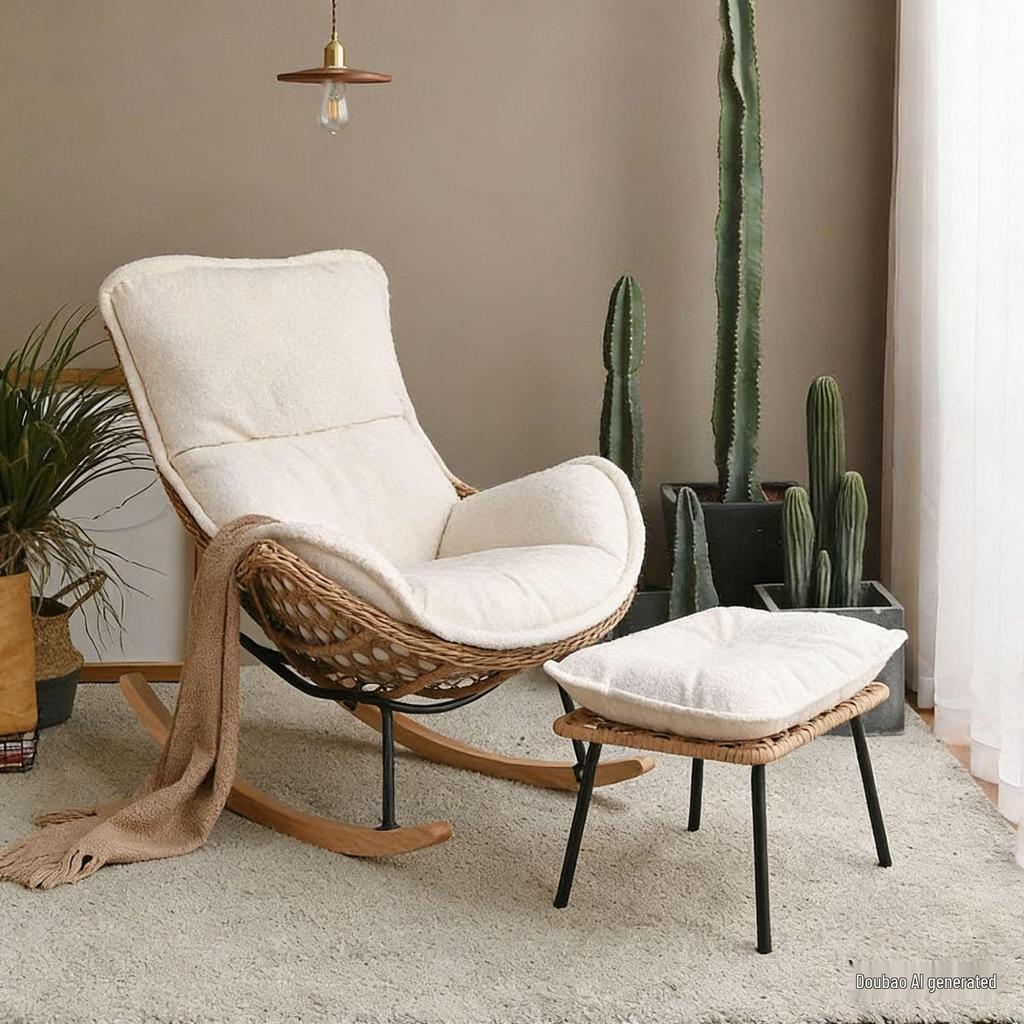 Rattan Rocking Recliner Chair - Lazy Sofa for Indoor/Outdoor Leisure