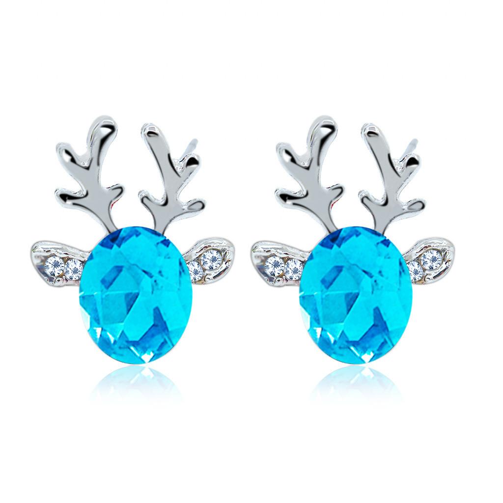 Christmas Reindeer Earrings With Crystal Gemstone For Women Fashion Jewelry