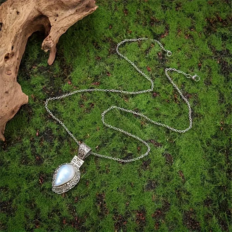 Collana Pendente a Goccia in Pietra di Luna Stile Etnico Vintage per Donna - Gioiello Boho Unico Regalo Gioielli in Pietra di Luna