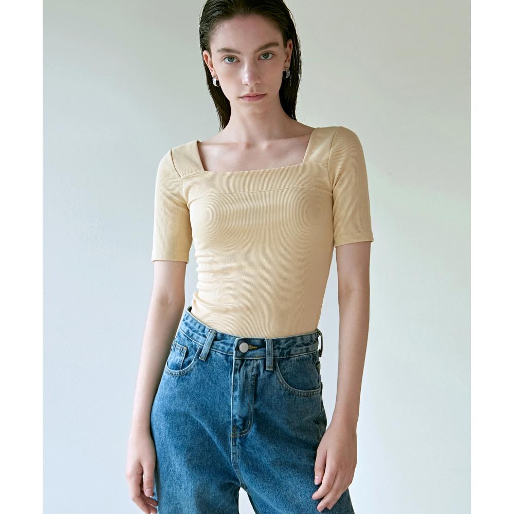 

NICKNICOLE Square Neck Slim KnitYellow