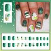 24Pcs St. Patrick's Day Press On Nails Short Square Fake Nails White Green Four Leaf Clover Glue On Nails Green Glitter Artificial Nails Shamrock