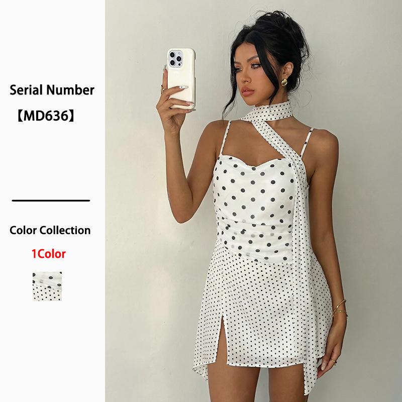 European and American new summer polka dot suspender dress women s clothing neck halter short skirt French sexy skirt women S белый