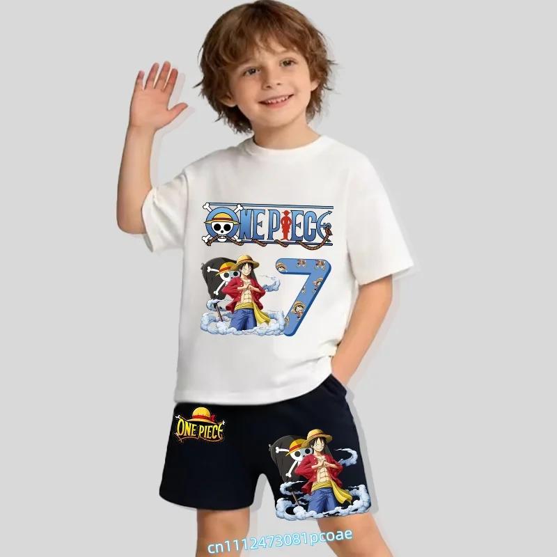 Summer Tshirt for ChildrenCotton ShortSleeved Shorts for Boys Sports Shirt Set of 2 Digital 12345 Cartoon Print