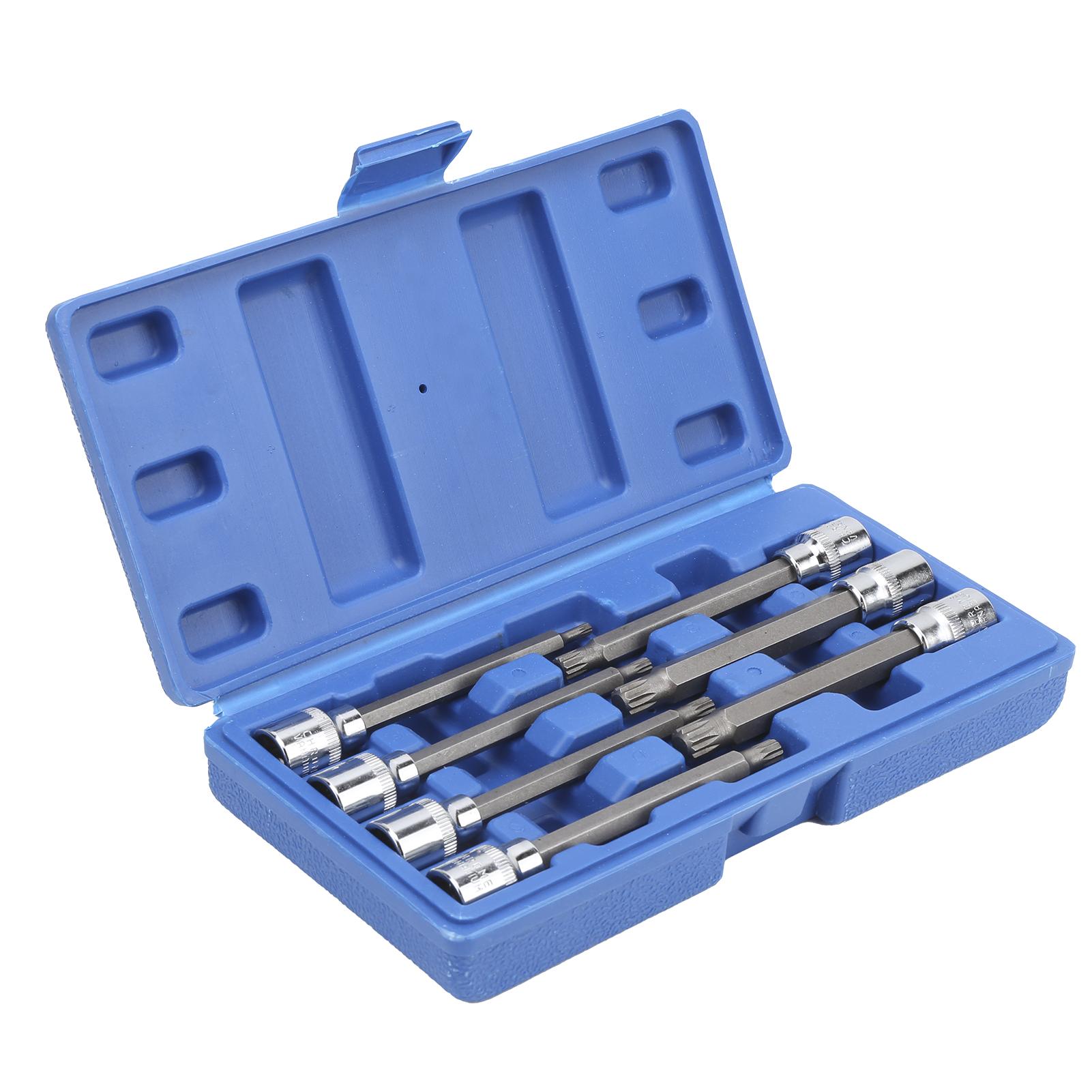 

Набор из 7 штук Сверхдлинные шлицевые торцевые головки M4M10 3/8 дюйма Квадратный привод с ящиком для инструментов Инструмент для ремонта автомобиля