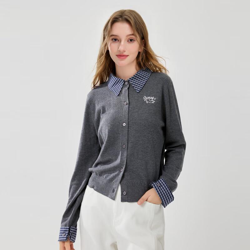 

Qiusui Yiren Plaid Lapel Knit Sweater M