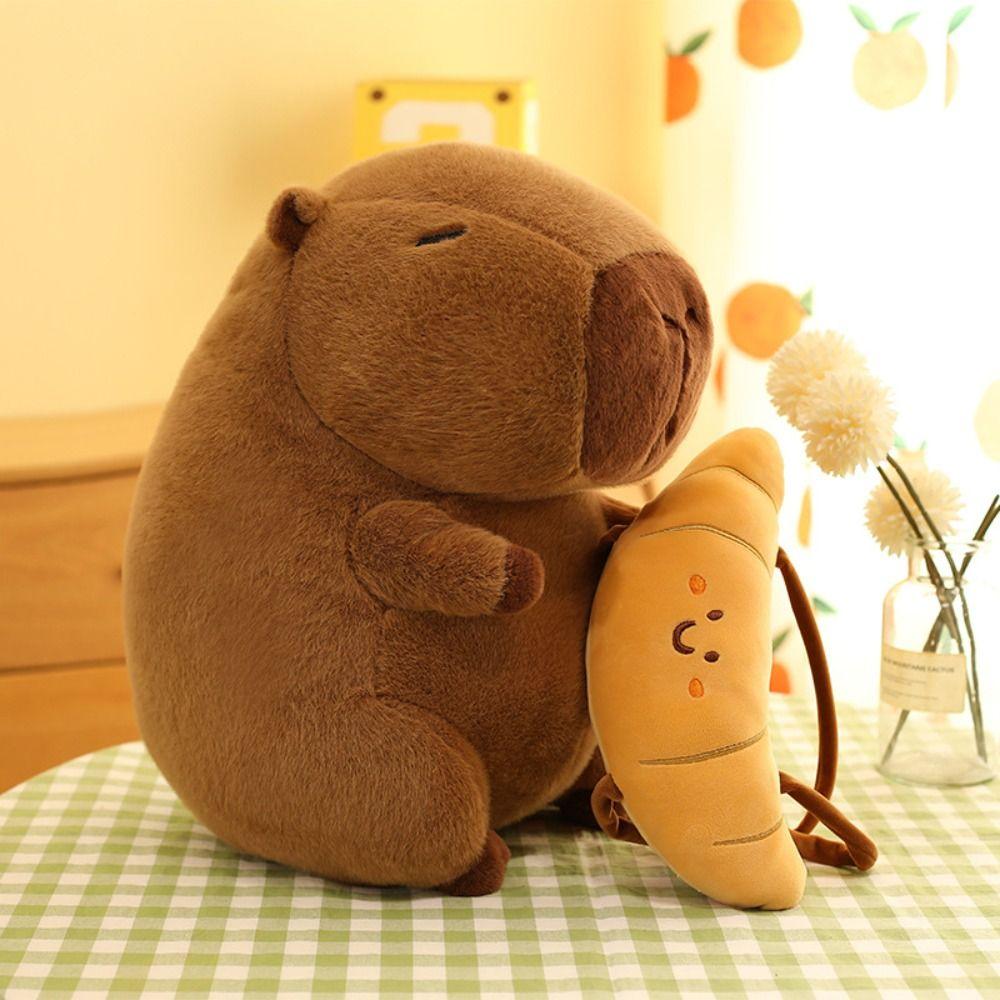 With Croissant Bread Capybara Plush Toys Fluffy Stuffed Capybara Doll  Home Decor Gifts