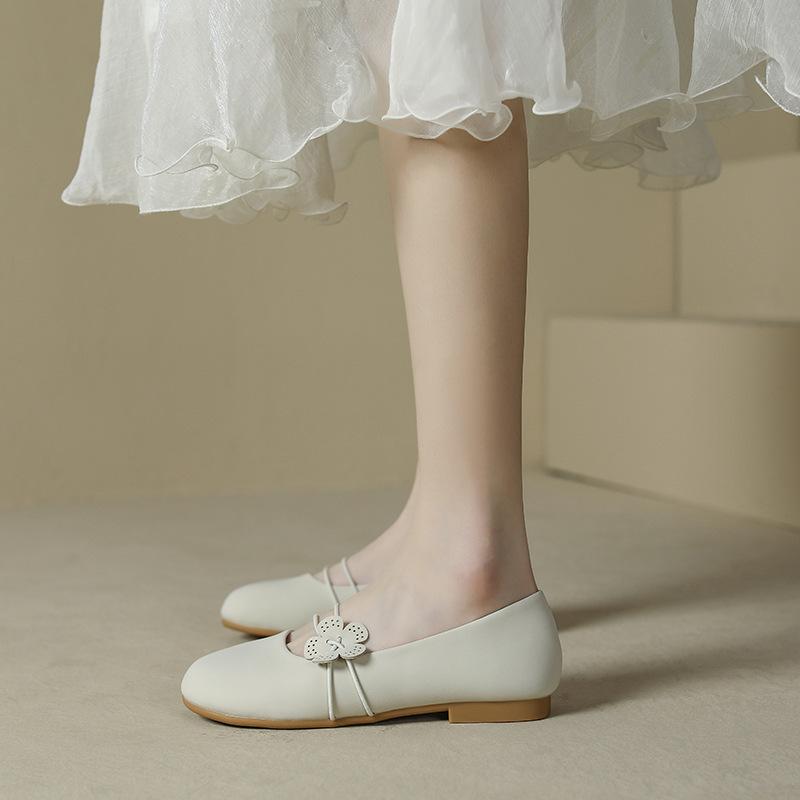 Yuexinwang leather flat for Huizhou women's shoes grape mother same flat shoes children round head versatile soft sole Doudou shoes