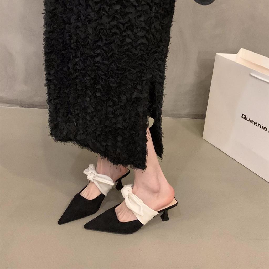 French Xiaoxiangfeng Bag Head Half Slippers Fairy Shoes Wear 2025 New Spring and Summer Bow High Heel Sandals