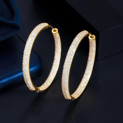 CMM Bling geltonos auksinės spalvos kubinio cirkonio dideli apvalūs auskarai