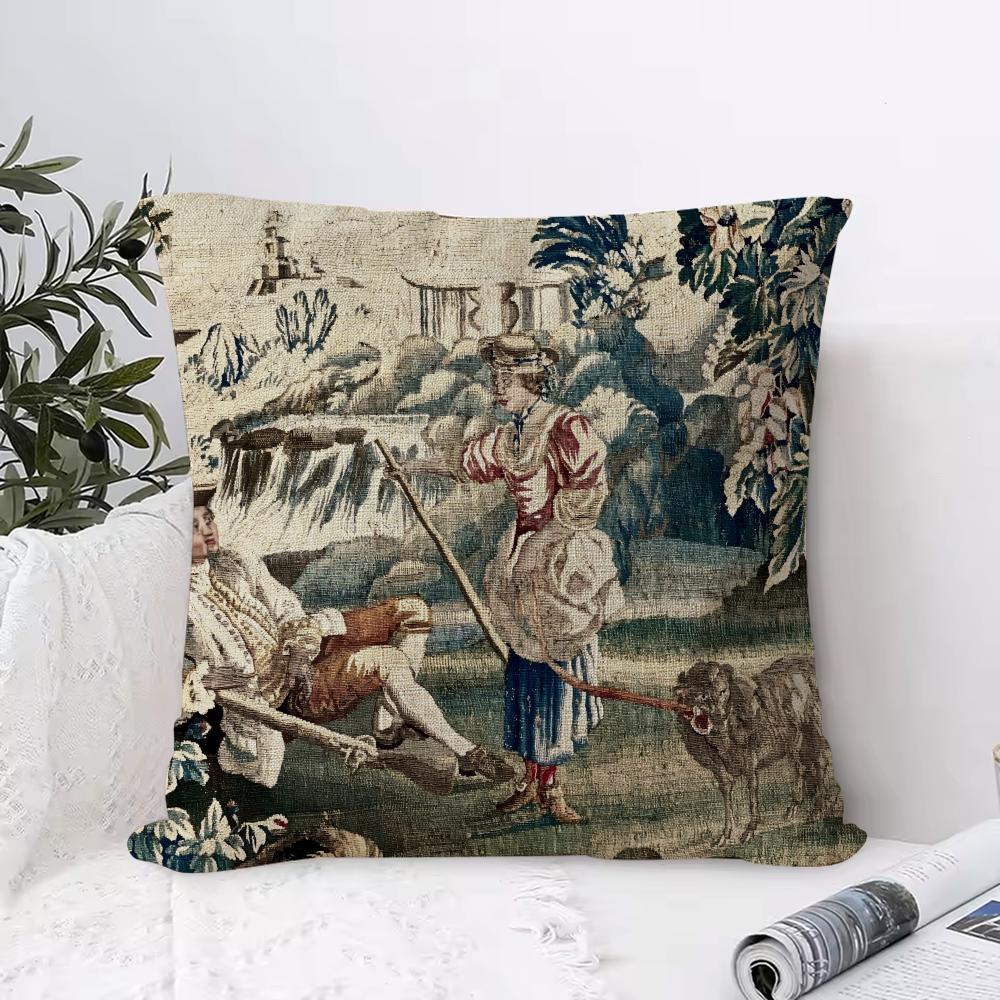 French Th Century Cushion Cover Eco Linen Pillow Case DoubleSided Print Breathable Durable Zipper Home Decor Gift