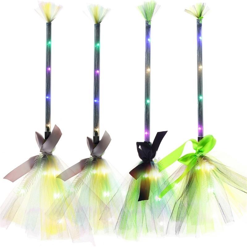 Halloween Party Lighted Witch Broom Plastic Broomsticks Kid Broom Props for Halloween Cosplay Decoration