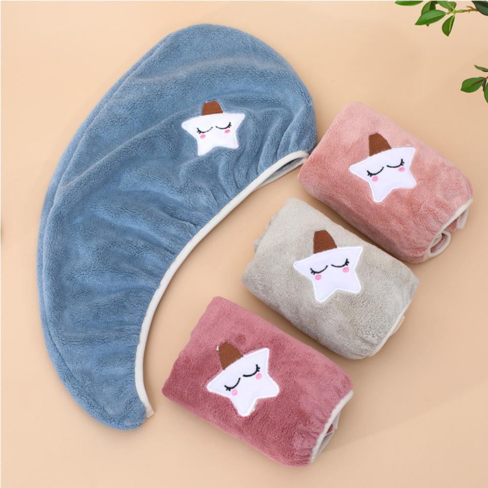 

Microfibre Cute Hair Drying Towel Strawberry Star Designer Shower Cap Cartoon Wrap Towel Cap Women rose red-star