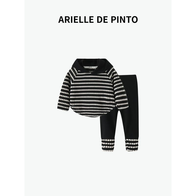 French Arielle De Pinto Girls  Autumn Outfit Set, Stylish Two-Piece Sportswear for Girls Black 110
