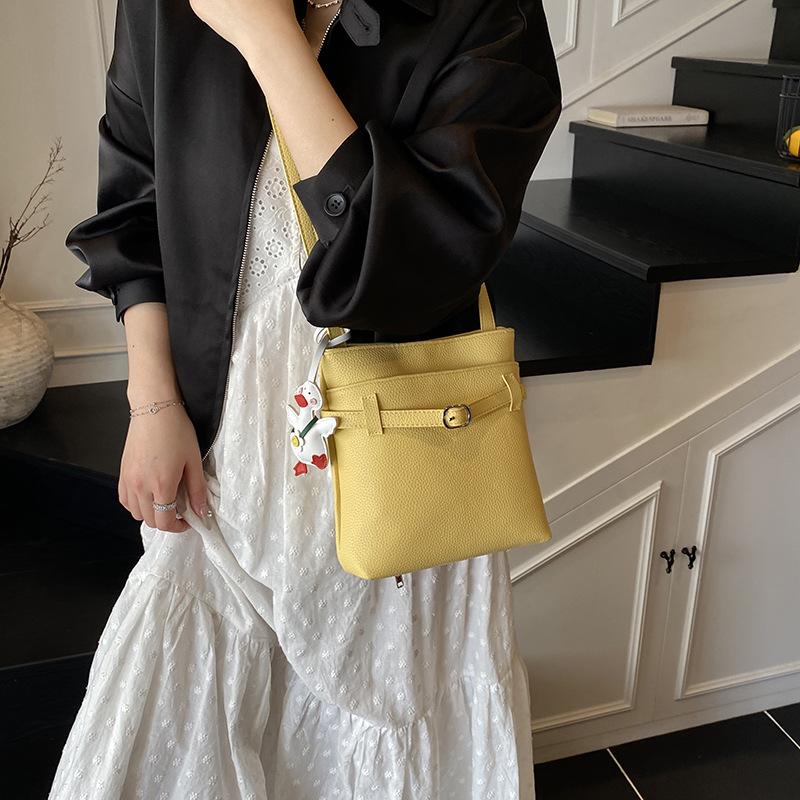 Premium Textur Ausländischer Stil Litschi-Muster Kleine Quadratische Tasche Damen Trend Vielseitig Schlichte Schulter Messenger Bag