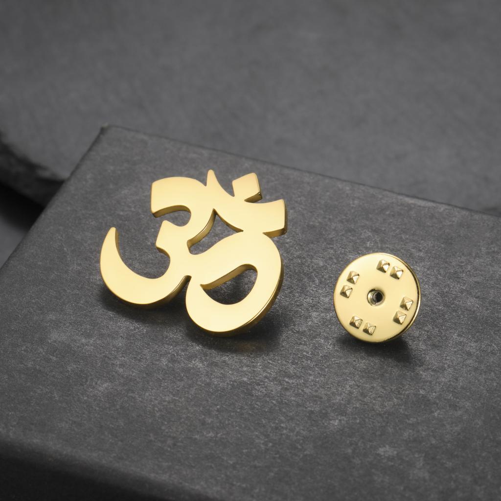 LIKGREAT OM Yoga Brooch for Women Men Stainless Steel Pin Buddhism Hindu Supernatural Spiritual Amulet Jewelry Religion Gift