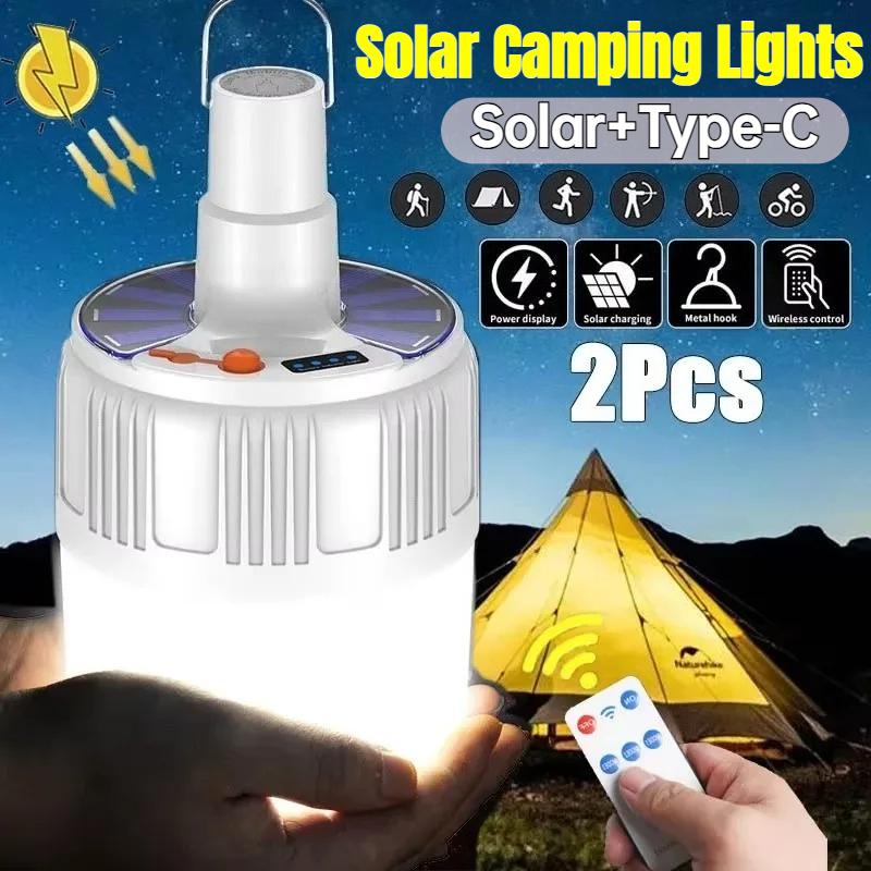 Solar Light Bulb 300W Camping Solar LED Light USB Rechargeable 5Lighting Modes Tent Hanging Bulb for Outdoor Hiking Emergency