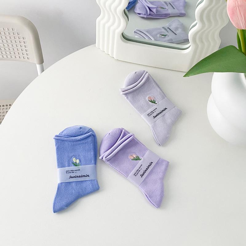 

5 пар женских тонких вышитых чулок-труб на весну и лето 5 Pairs кремовый