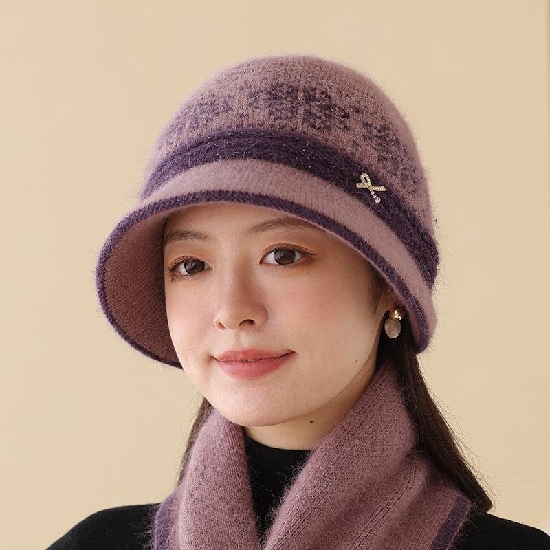 New Autumn and Winter Thickened Color Matching Thermal Hat Cold Mother Basin Hat Middle-aged and Elderly Fashion Hat