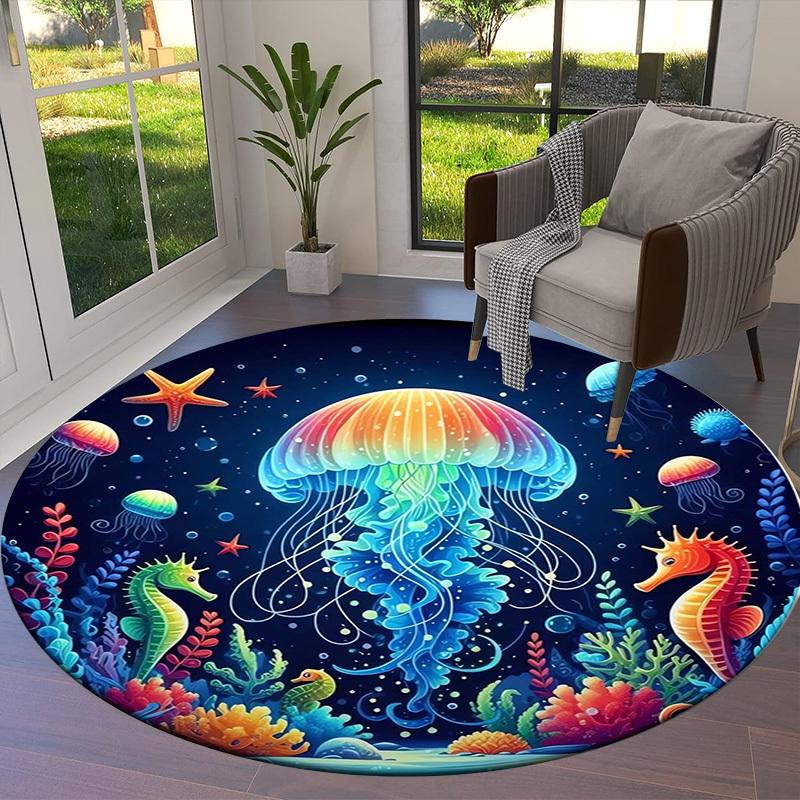 1pc Office Carpet Chair Mats Ocean Life Circular Artwork Perfect for Decorating Office Chairs, Living Rooms, Or Bedrooms