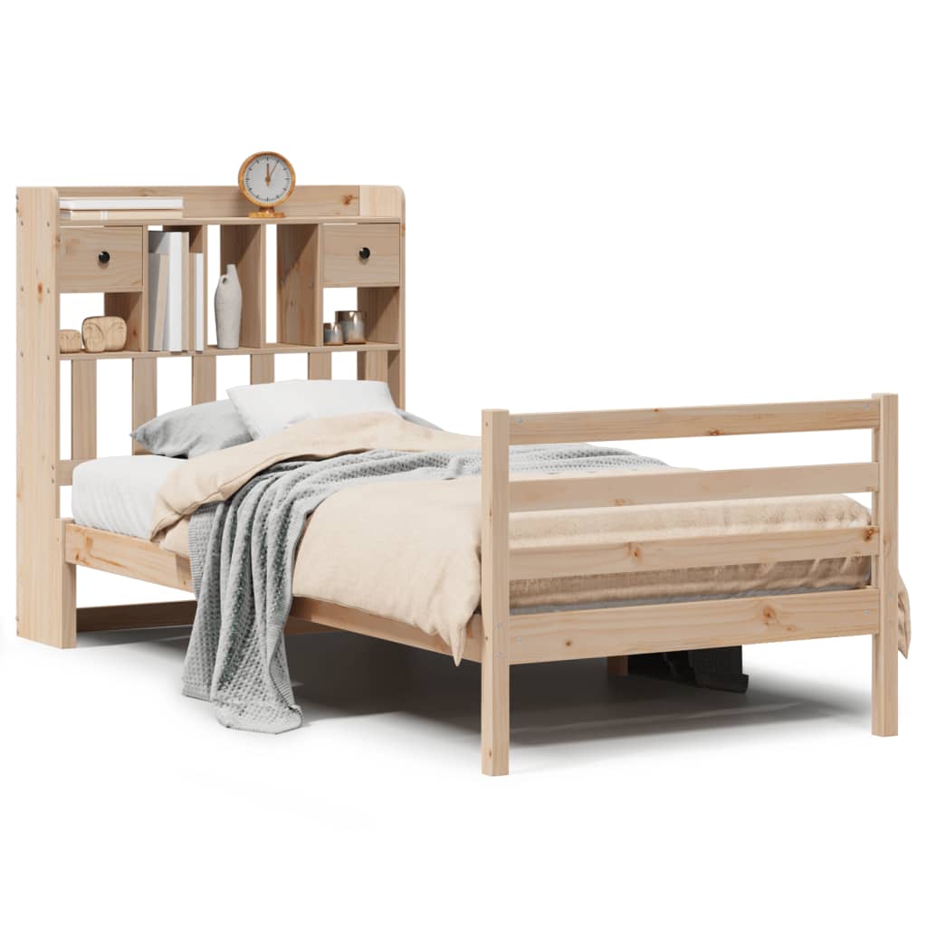 Solid Wood Bed with Shelf Without Mattress 100x200 Cm Pine